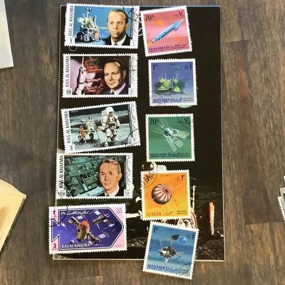Vintage 1971 space stamp collectors album was 41 stamps